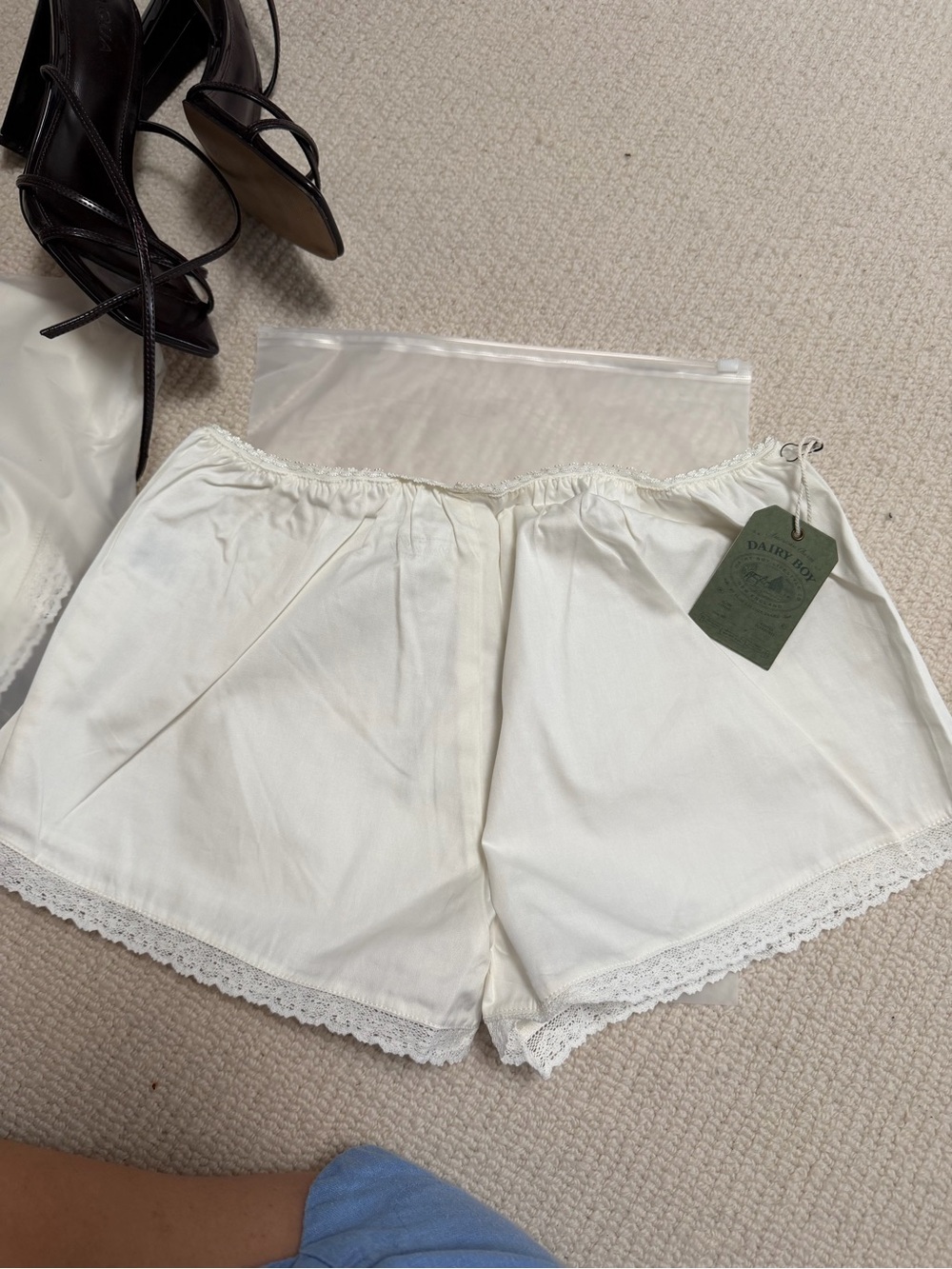Dairy Boy High-Waist Lace-Trim White Shorts